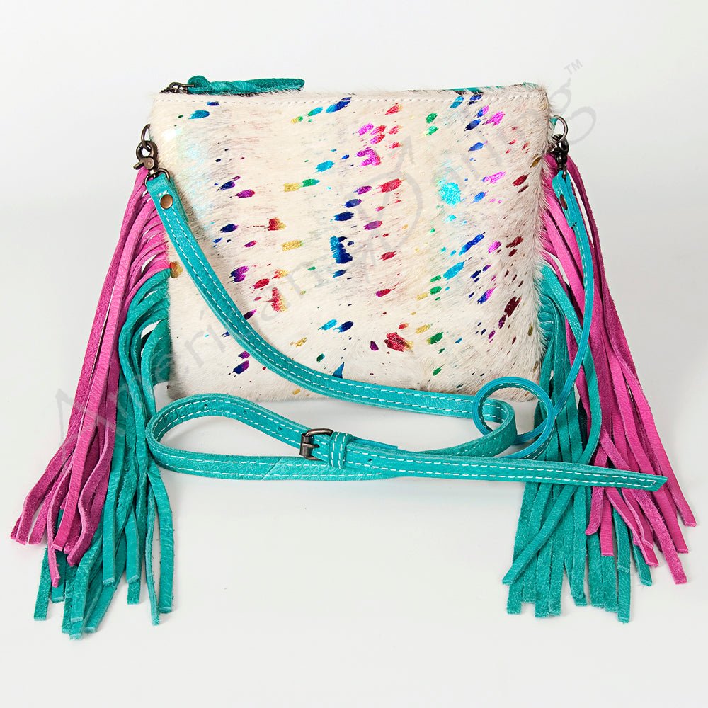 American Darling Western Small Crossbody Bag – Genuine Hair-On Cowhide Leather with Fringes, Adjustable Strap, Handcrafted in Texas