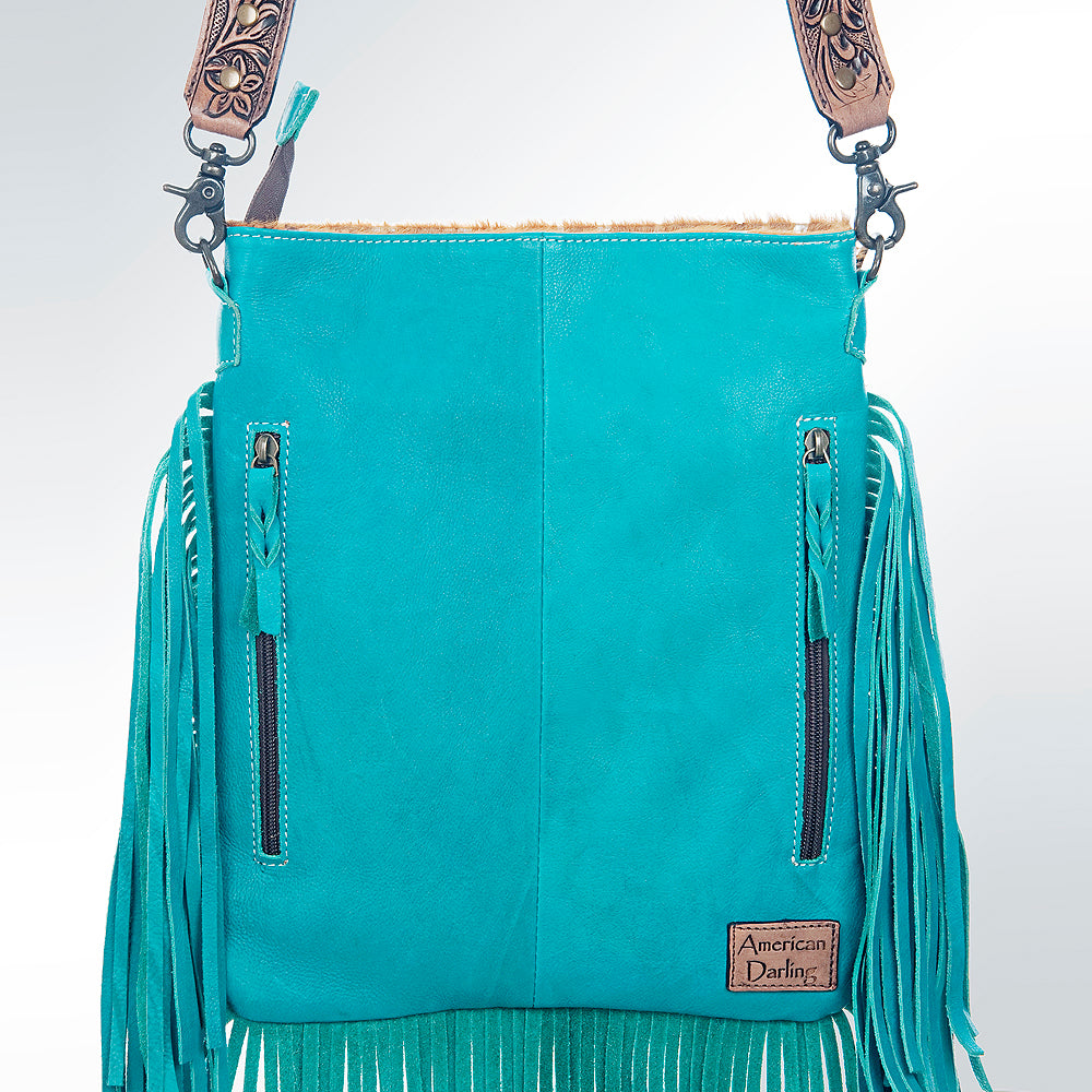 American Darling Messenger Hand Tooled Hair On Genuine Leather Western Women Bag Handbag Purse | Cute