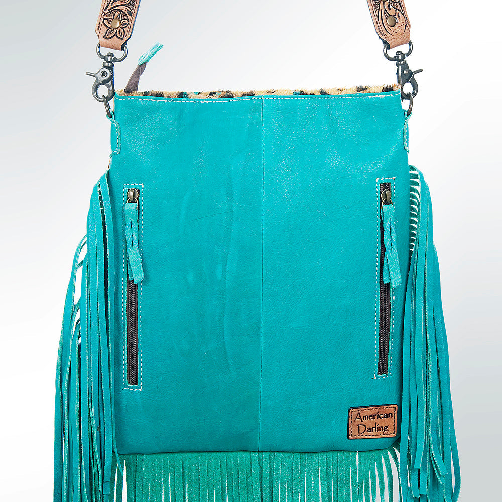 American Darling Messenger Hand Tooled Hair On Genuine Leather Western Women Bag Handbag Purse | Cute
