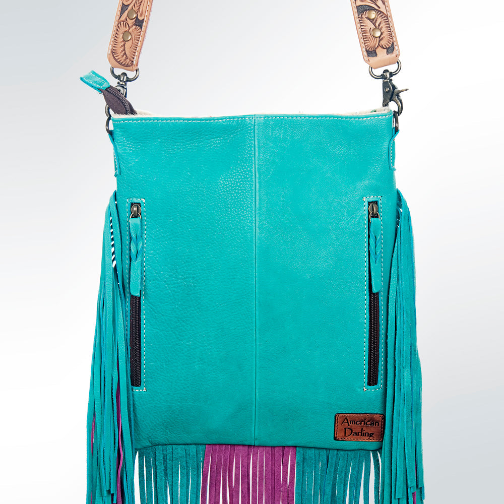American Darling Messenger Hand Tooled Hair On Genuine Leather Western Women Bag Handbag Purse | Cute