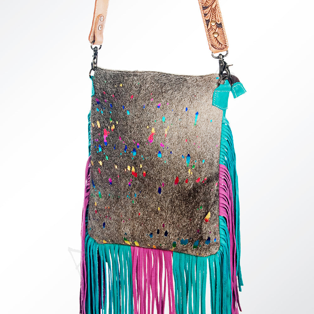 American Darling Messenger Hand Tooled Hair On Genuine Leather Western Women Bag Handbag Purse | Cute