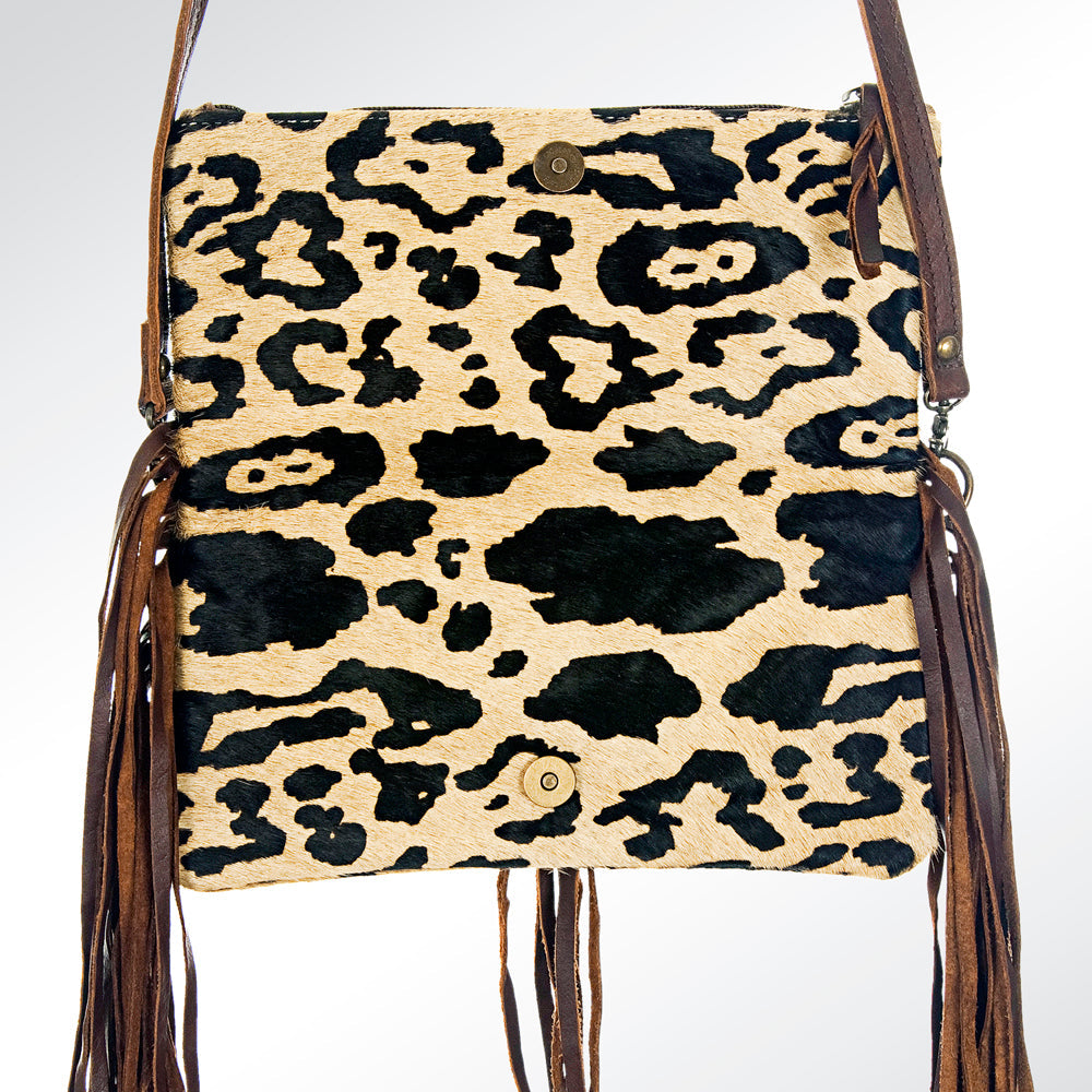 American Darling Wallet Bag Hand Tooled Floral Carved Hair-On Cowhide Genuine Leather Purse Fringes with YKK Zipper