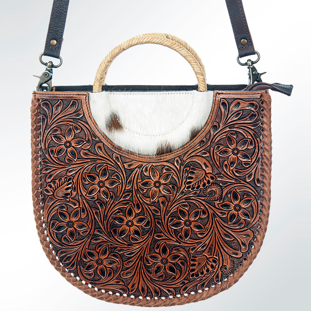 American Darling Hand-Tooled Hair-On Genuine Leather Small Crossbody Bag