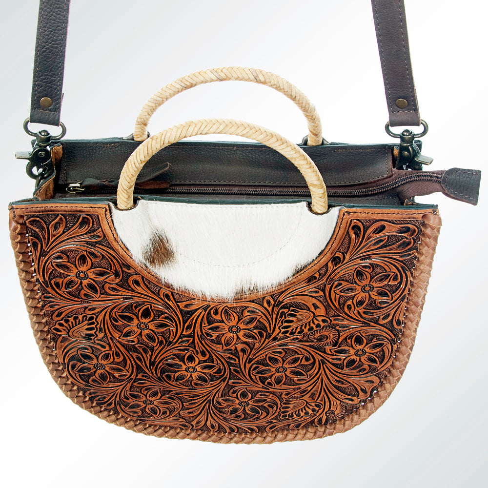American Darling Hand-Tooled Hair-On Genuine Leather Small Crossbody Bag