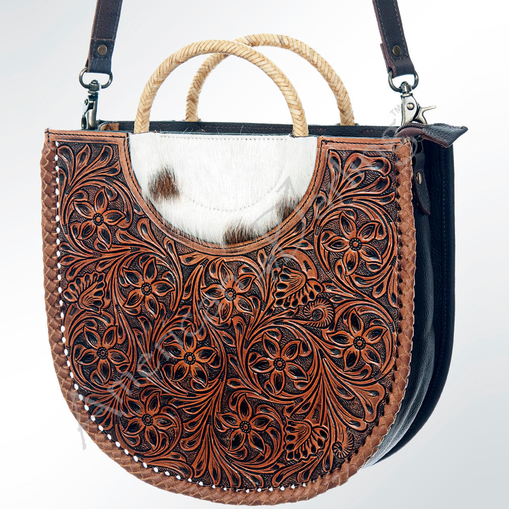 American Darling Hand-Tooled Hair-On Genuine Leather Small Crossbody Bag