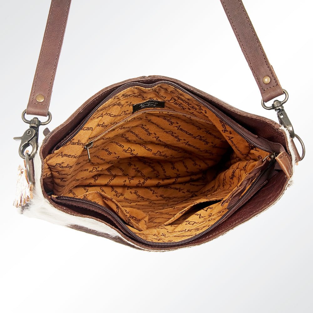 American Darling Hand-Tooled Hair-On Genuine Leather Crossbody Bag