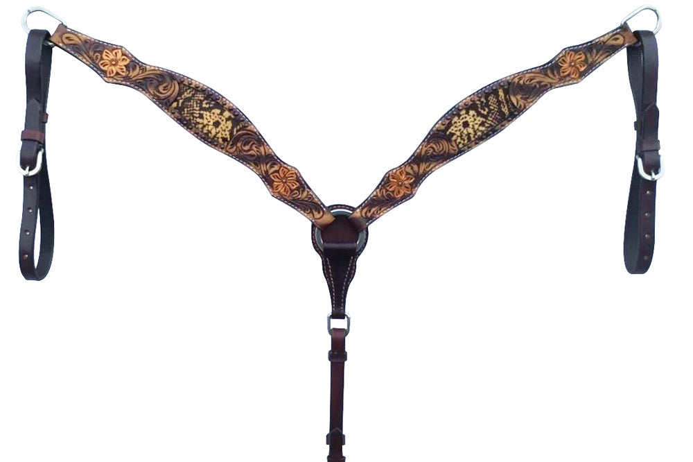 Bar H Equine American Leather Horse Saddle Tack One Ear Headstall | Breast Collar | Browband Headstall | Wither Strap | Tack Set for Horses Tropical Snake Collection