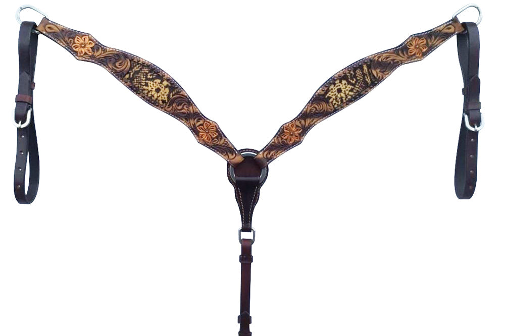 Bar H Equine American Leather Horse Saddle Tack One Ear Headstall Breast Collar Browband Wither Strap Set Tropical Snake