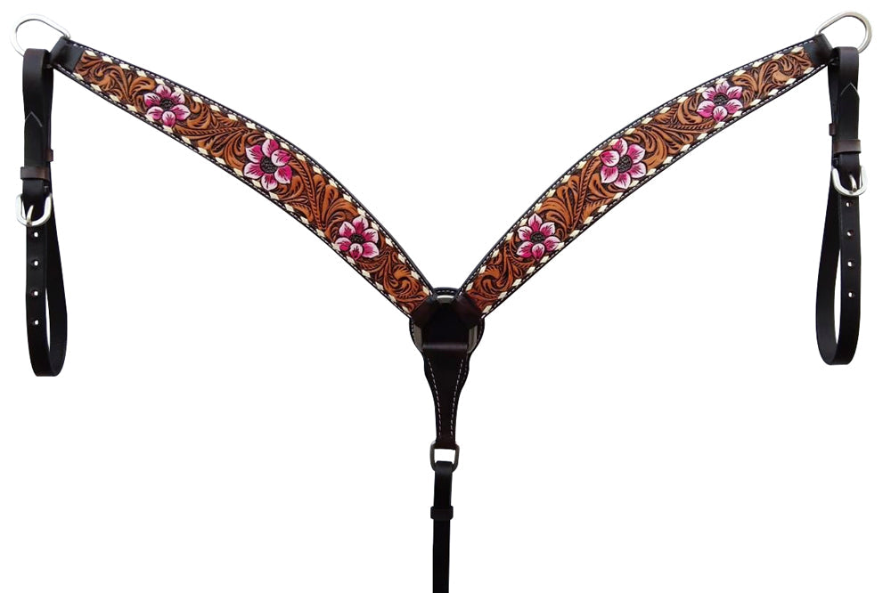 Bar H Equine American Leather Horse Saddle Tack One Ear Headstall | Breast Collar | Browband Headstall | Wither Strap | Tack Set for Horses Tropical Chaya Collection