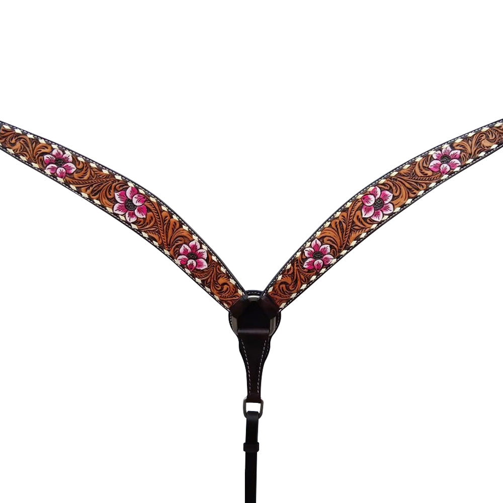 Bar H Equine American Leather Horse Saddle Tack One Ear Headstall | Breast Collar | Browband Headstall | Wither Strap | Tack Set for Horses Tropical Chaya Collection