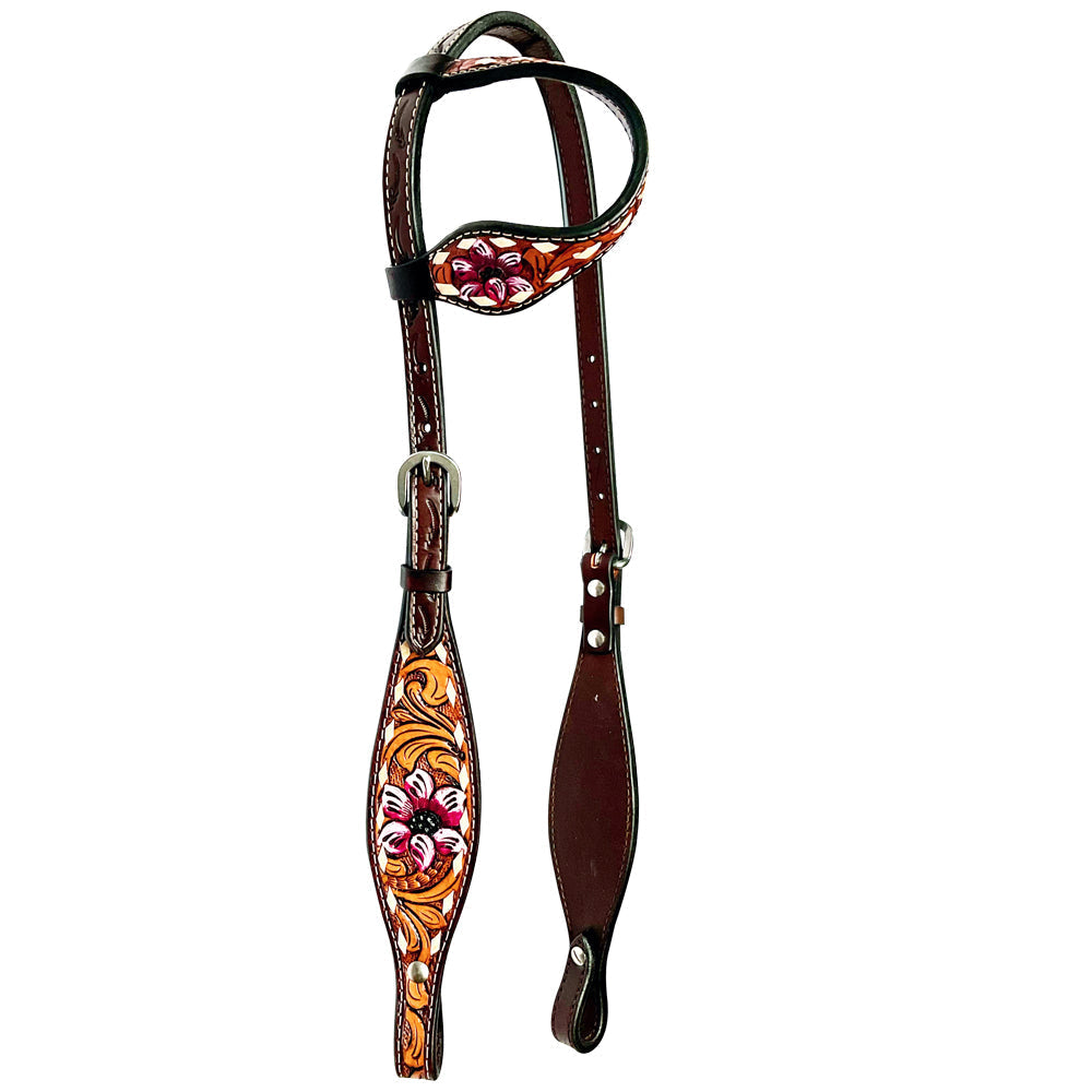 Bar H Equine American Leather Horse Saddle Tack One Ear Headstall | Breast Collar | Browband Headstall | Wither Strap | Tack Set for Horses Tropical Chaya Collection