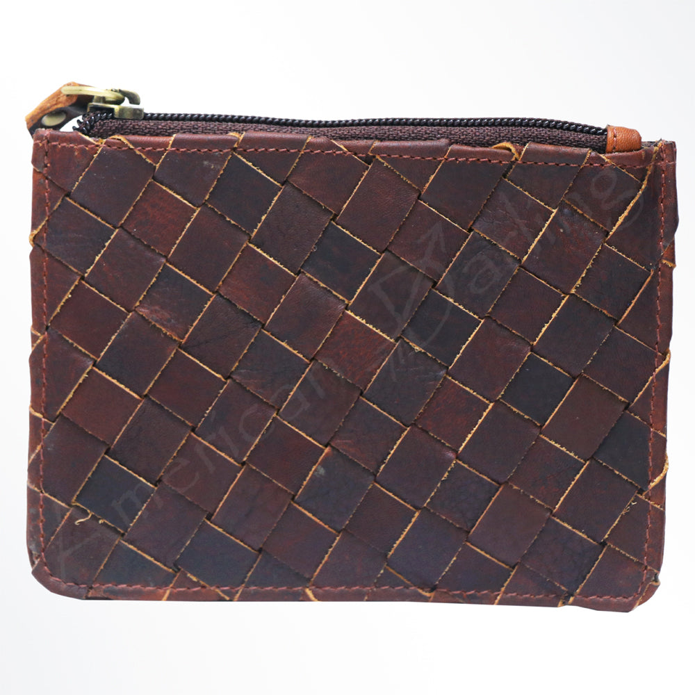 American Darling Coin Purse - Genuine Vegetable-Tanned Leather Western Wallet with Basket Weave and YKK Zipper - 4in x 6in