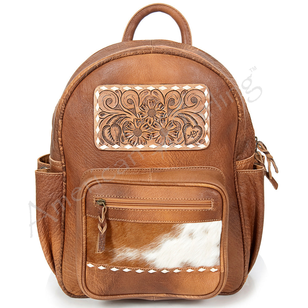 American Darling Hand-Tooled Hair-On Leather Backpack