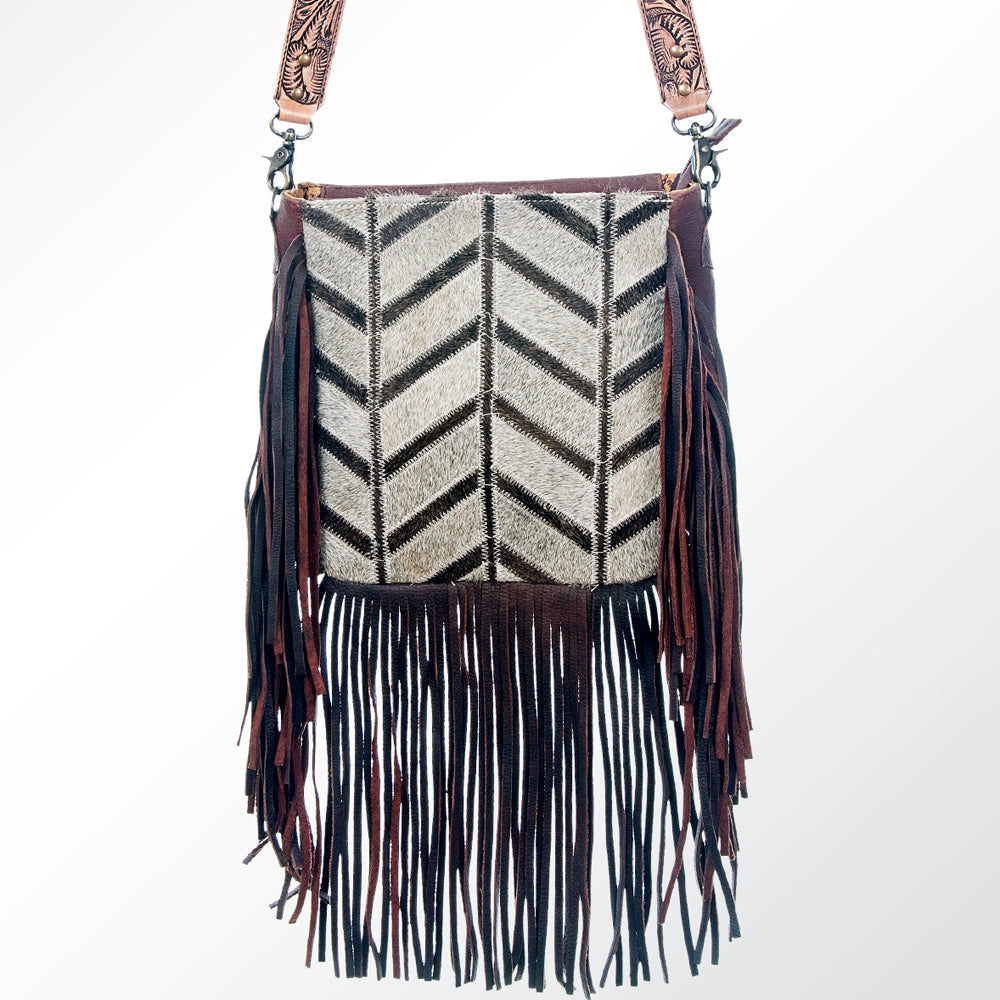 American Darling Large Cross body Bag Hair-On Cowhide Genuine Leather Western Purse with Fringes and Tooled Strap