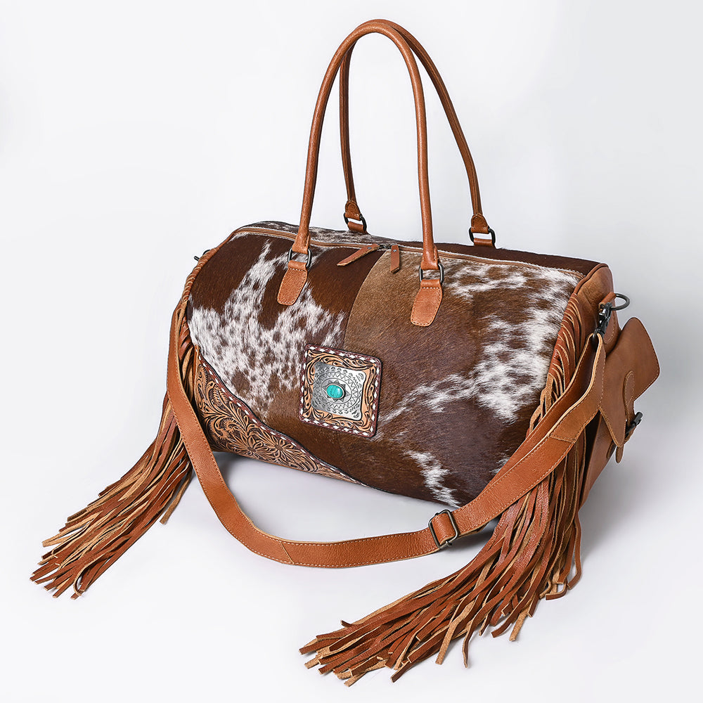 American Darling Duffel Hand Tooled Hair on Genuine Leather Western Women Bag | Handbag | Leather Duffle Bag | Weekend Bag | Travel Duffel Bags | Duffel Bag for Women | Leather Duffle Bag