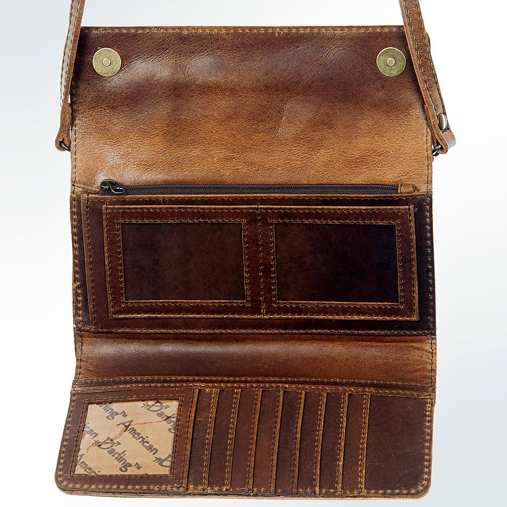 American Darling Wallet Bag Hand Tooled Floral Carved Genuine Leather Western Purse with YKK Zipper