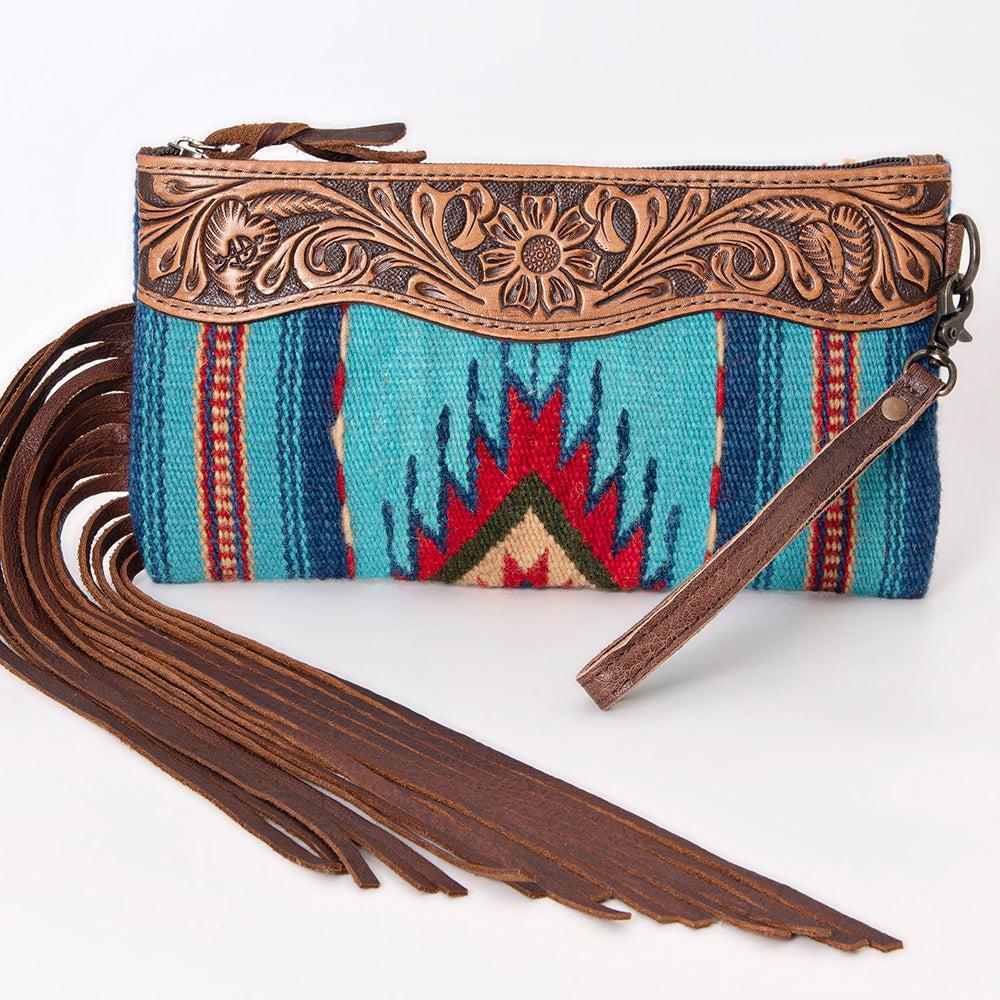 American Darling Hand-Tooled Saddle Blanket Leather Wristlet