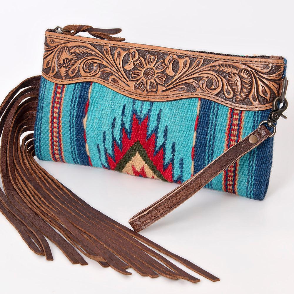 American Darling Hand-Tooled Saddle Blanket Leather Wristlet