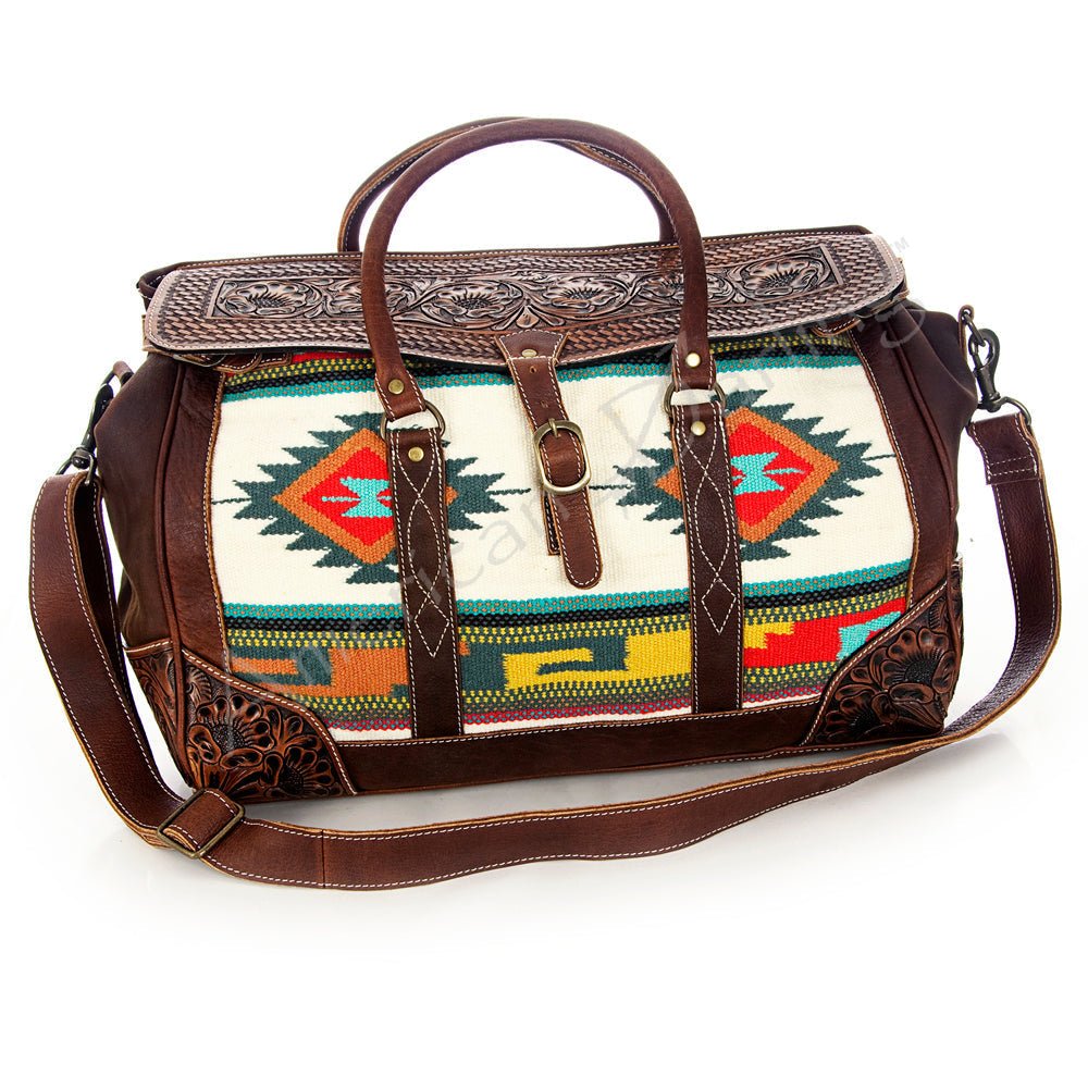 American Darling Hand-Tooled Saddle Blanket Leather Duffel Bag