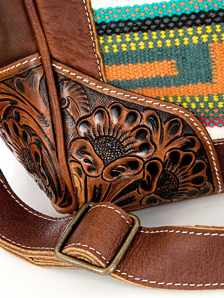 American Darling Hand-Tooled Saddle Blanket Leather Duffel Bag