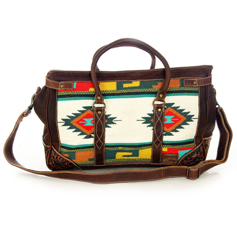 American Darling Hand-Tooled Saddle Blanket Leather Duffel Bag