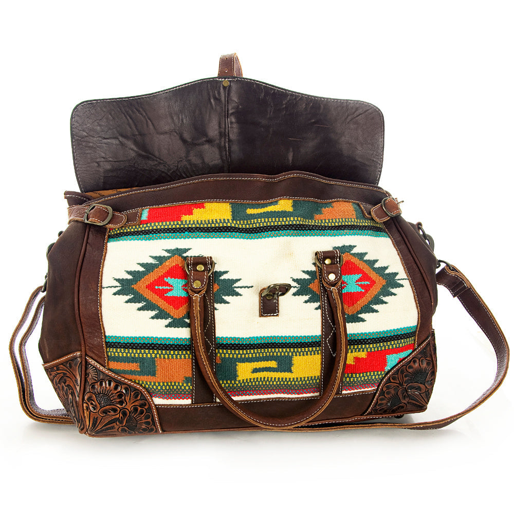 American Darling Hand-Tooled Saddle Blanket Leather Duffel Bag