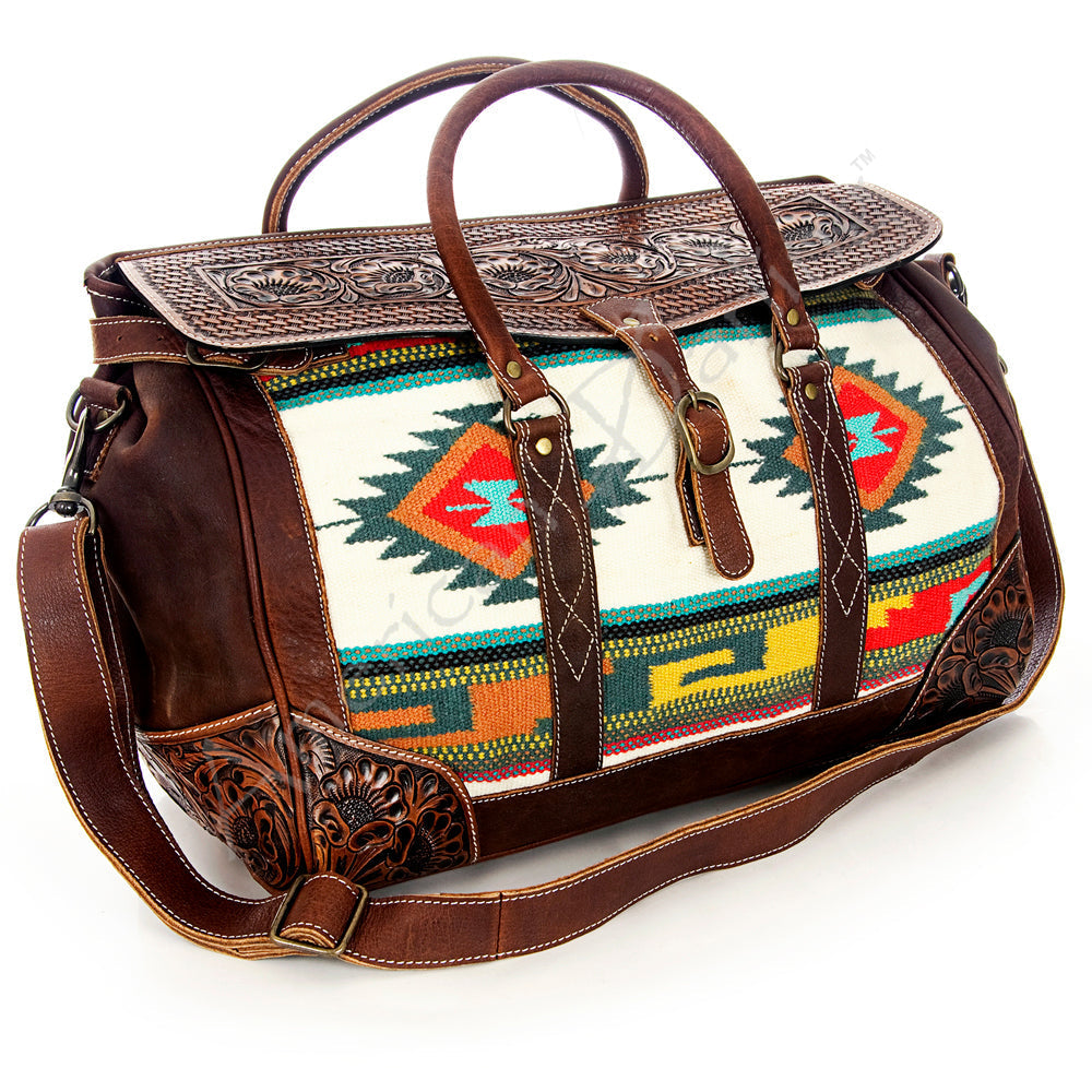 American Darling Hand-Tooled Saddle Blanket Leather Duffel Bag