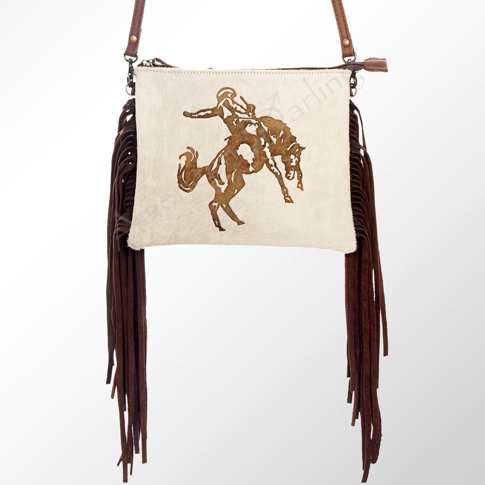 American Darling Western Small Crossbody Bag – Genuine Hair-On Cowhide Leather with Fringes, Adjustable Strap, Handcrafted in Texas
