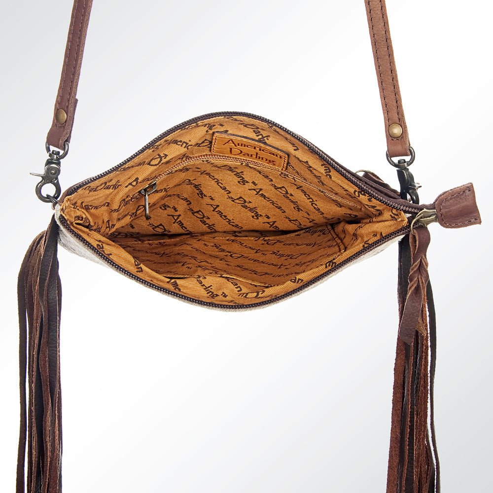 American Darling Western Small Crossbody Bag – Genuine Hair-On Cowhide Leather with Fringes, Adjustable Strap, Handcrafted in Texas