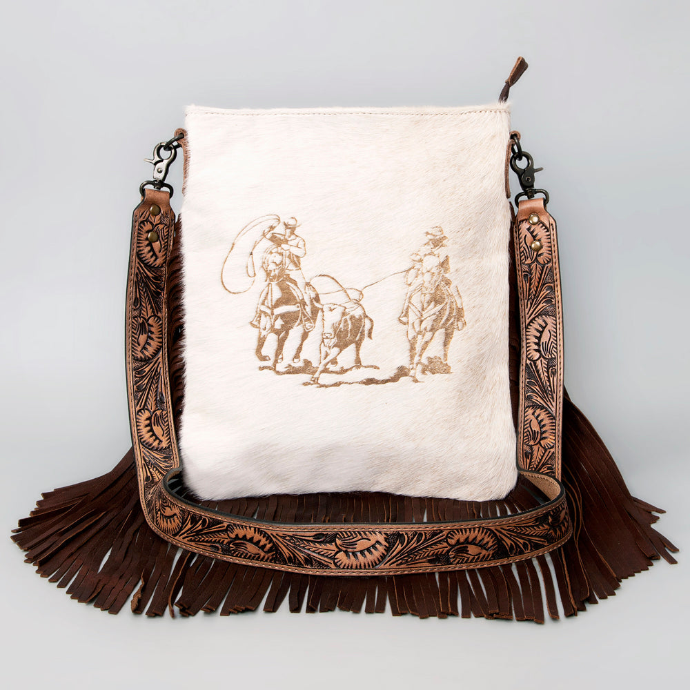 American Darling Messenger Hand Tooled Hair On Genuine Leather Western Women Bag Handbag Purse | Cute