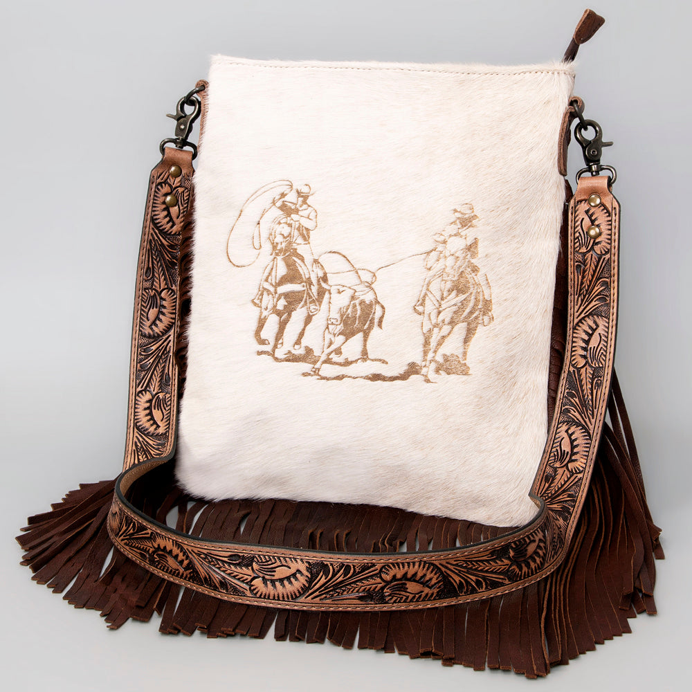 American Darling Messenger Hand Tooled Hair On Genuine Leather Western Women Bag Handbag Purse | Cute
