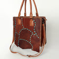 American Darling Tote Bag Genuine Leather Western Purse with Buck Stitched Patchwork Braided Trim and YKK Zipper