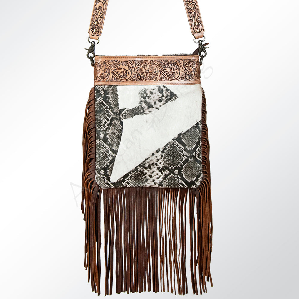 American Darling Large Cross body Bag Hand Tooled Floral Carved Cowhide Genuine Leather Western Purse with Fringes
