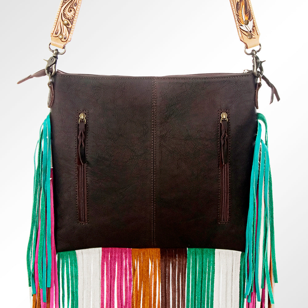 American Darling Cross body Bag Hand-Tooled Floral Genuine Leather Western Purse with Fringes and YKK Zipper for Women