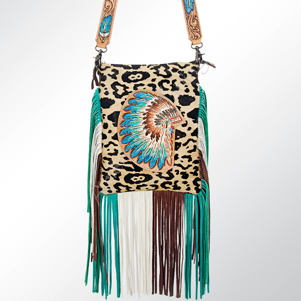 American Darling Cross body Bag Hand Tooled Floral Carved Cowhide Genuine Leather Western Purse with Fringes & YKK Zipper