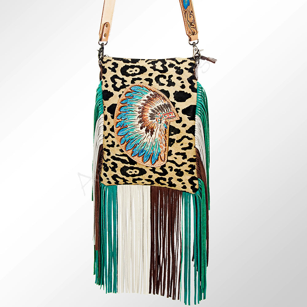 American Darling Cross body Bag Hand Tooled Floral Carved Cowhide Genuine Leather Western Purse with Fringes & YKK Zipper