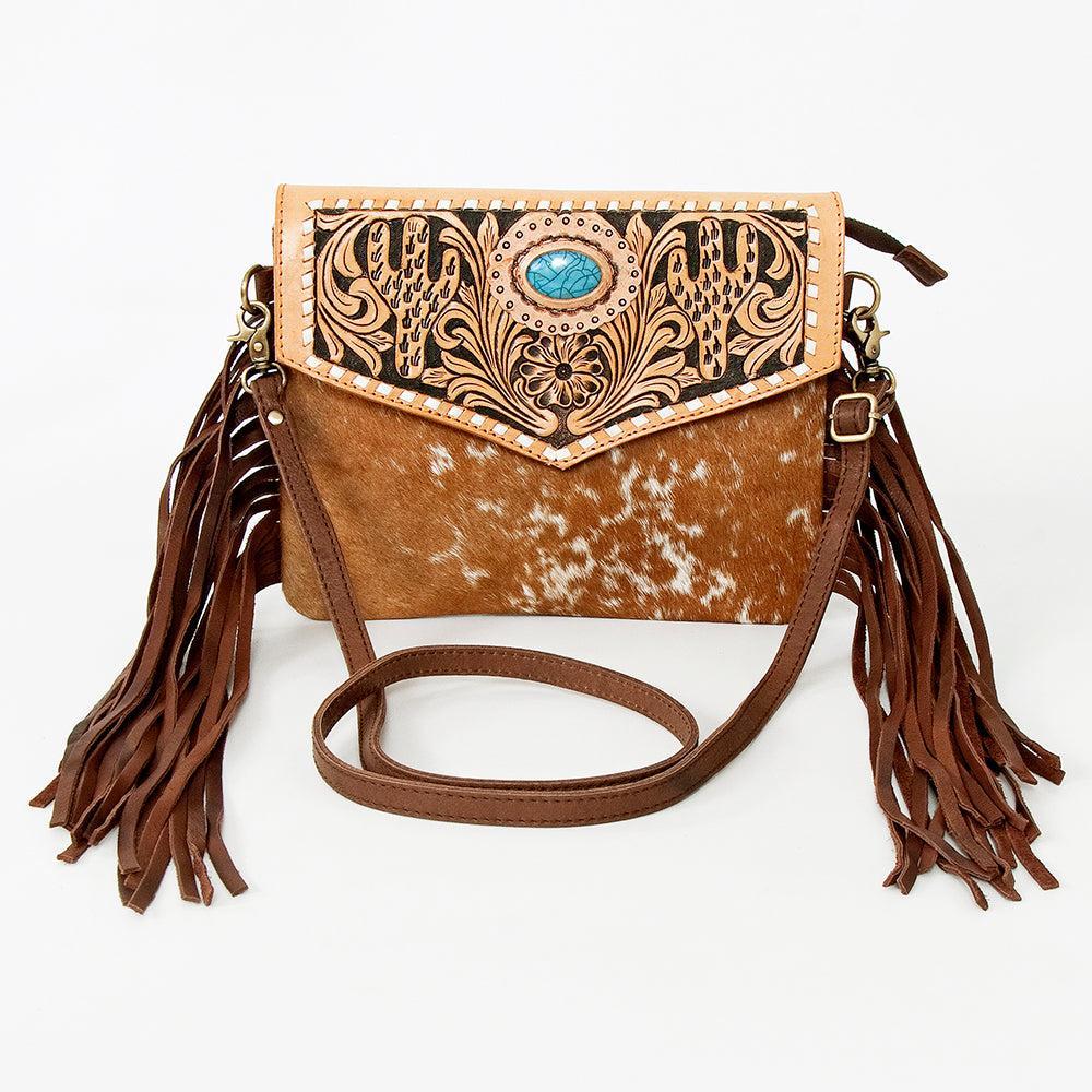 American Darling Hand-Tooled Hair-On Leather Envelope Bag