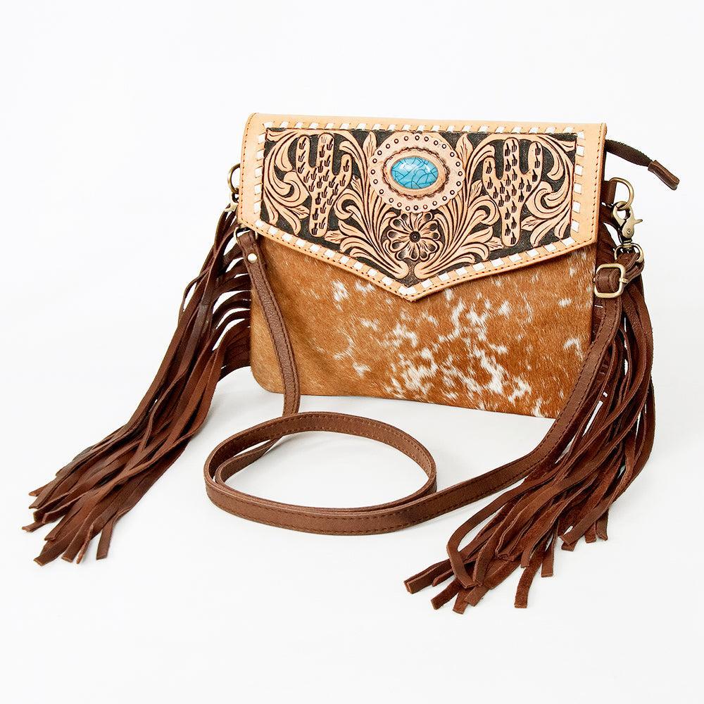 American Darling Hand-Tooled Hair-On Leather Envelope Bag