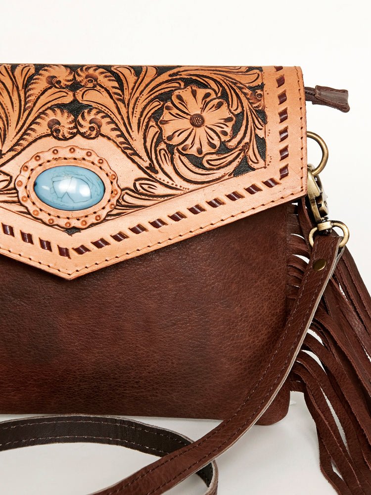 American Darling Hand-Tooled Hair-On Genuine Leather Envelope Bag