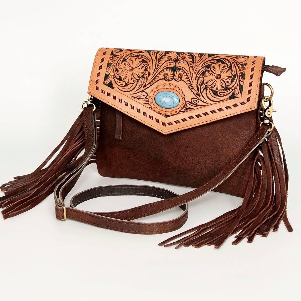 American Darling Hand-Tooled Hair-On Genuine Leather Envelope Bag