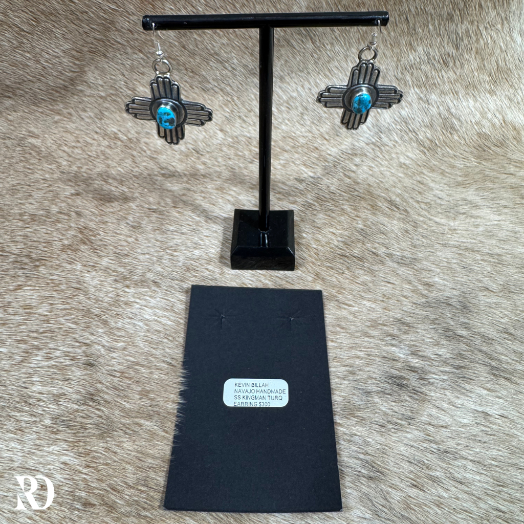 Zia Kingman Turquoise Earrings By Kevin Billah — view 5