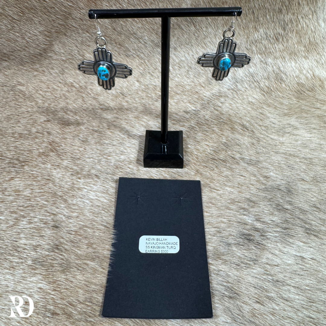 Zia Kingman Turquoise Earrings By Kevin Billah — view 5