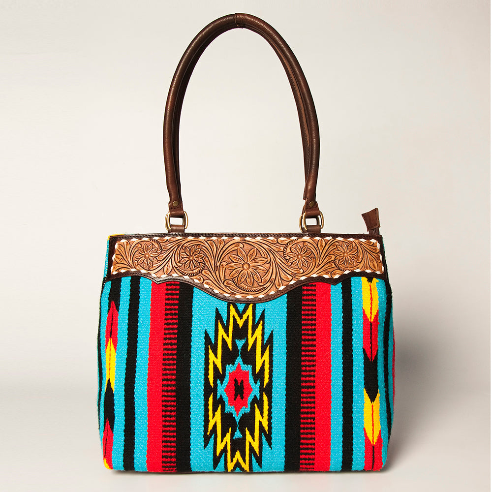 American Darling Tote Hand Tooled Saddle Blanket Genuine Leather