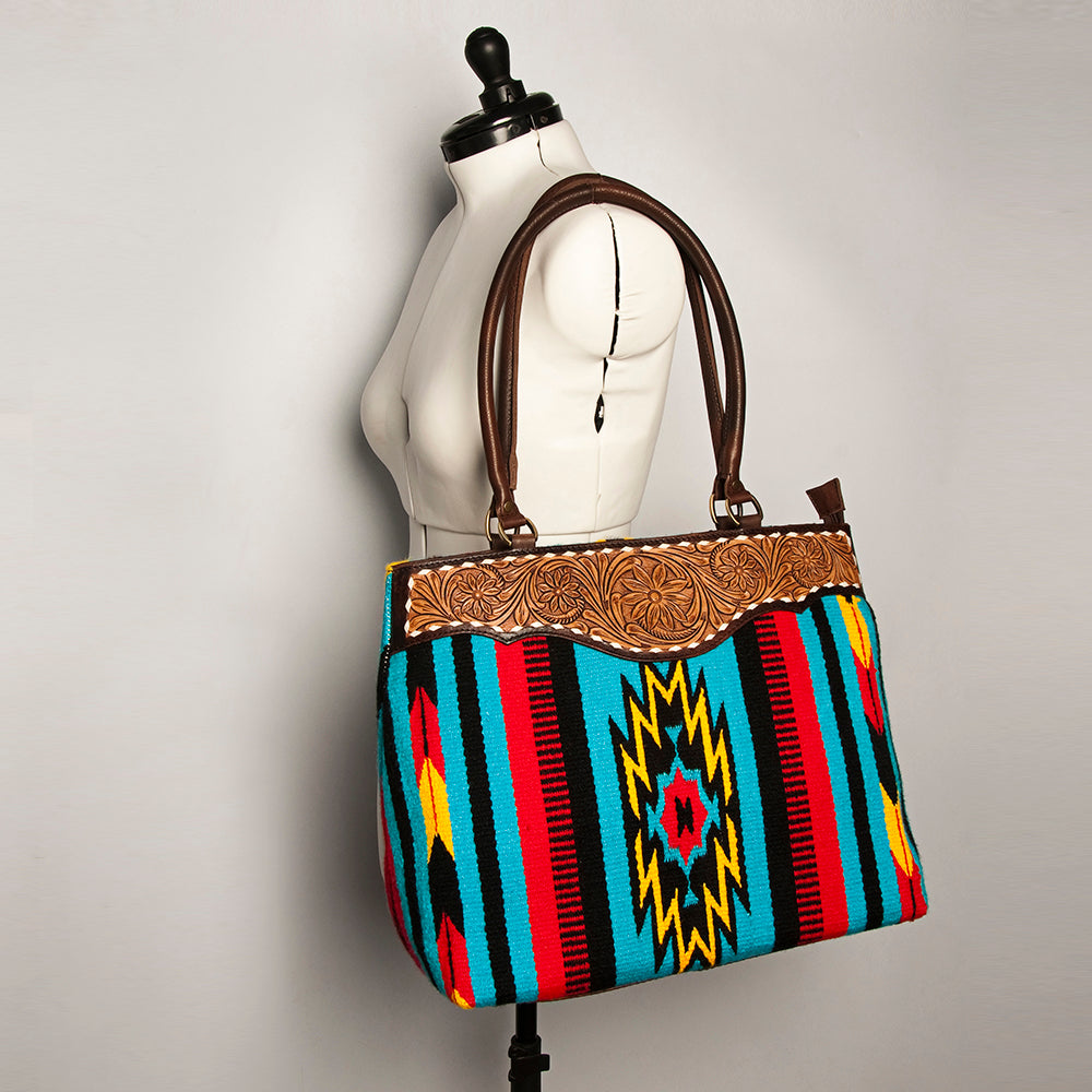 American Darling Tote Hand Tooled Saddle Blanket Genuine Leather