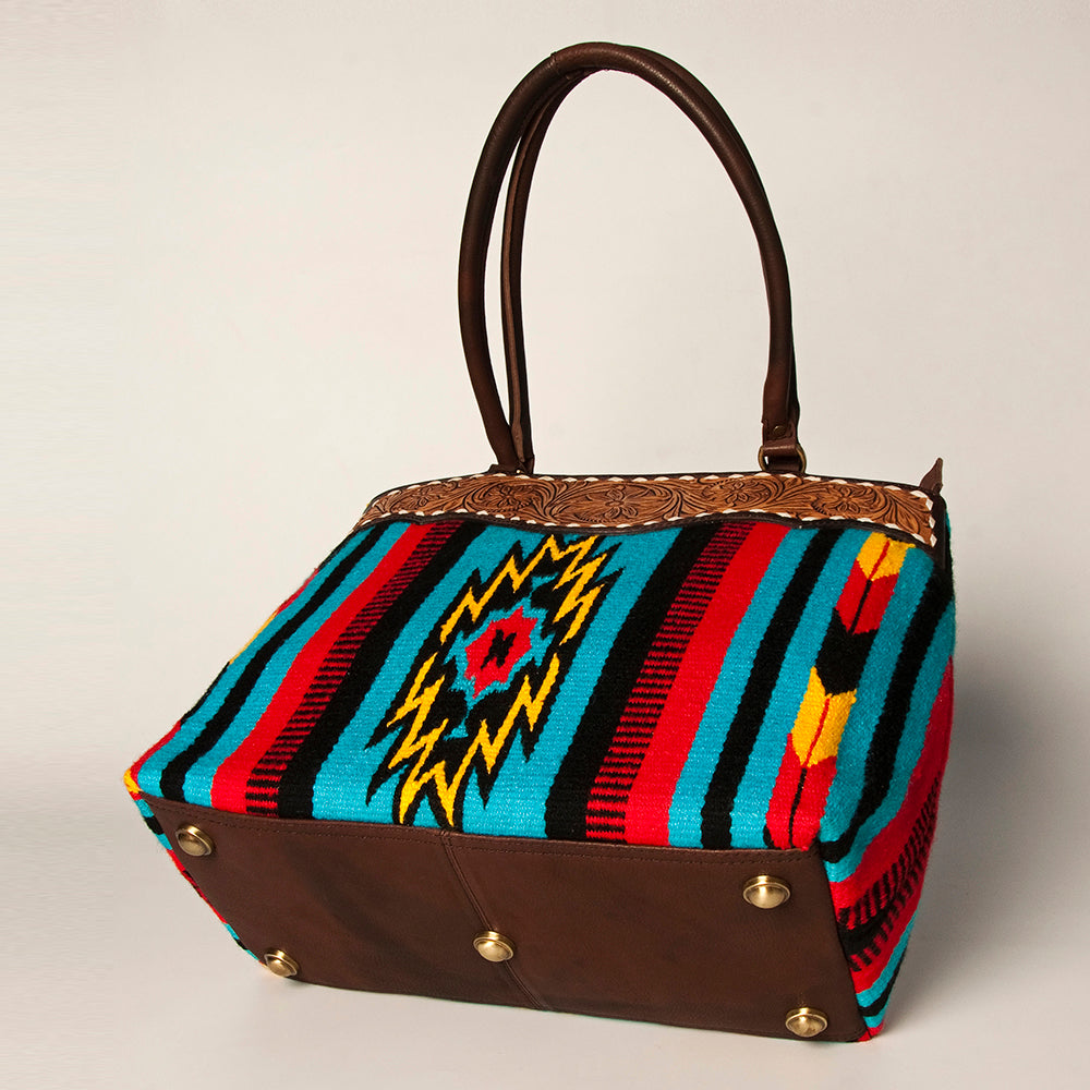 American Darling Tote Hand Tooled Saddle Blanket Genuine Leather