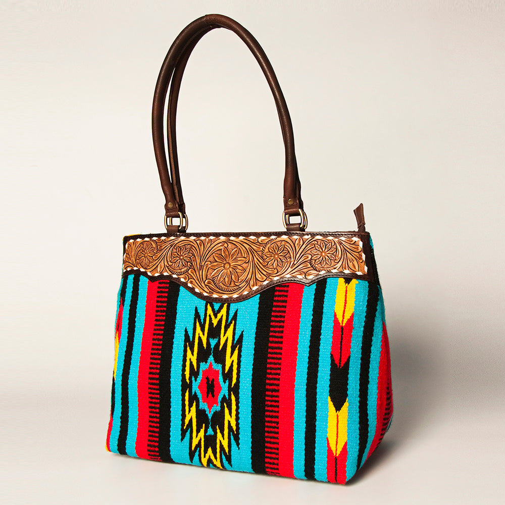 American Darling Tote Hand Tooled Saddle Blanket Genuine Leather