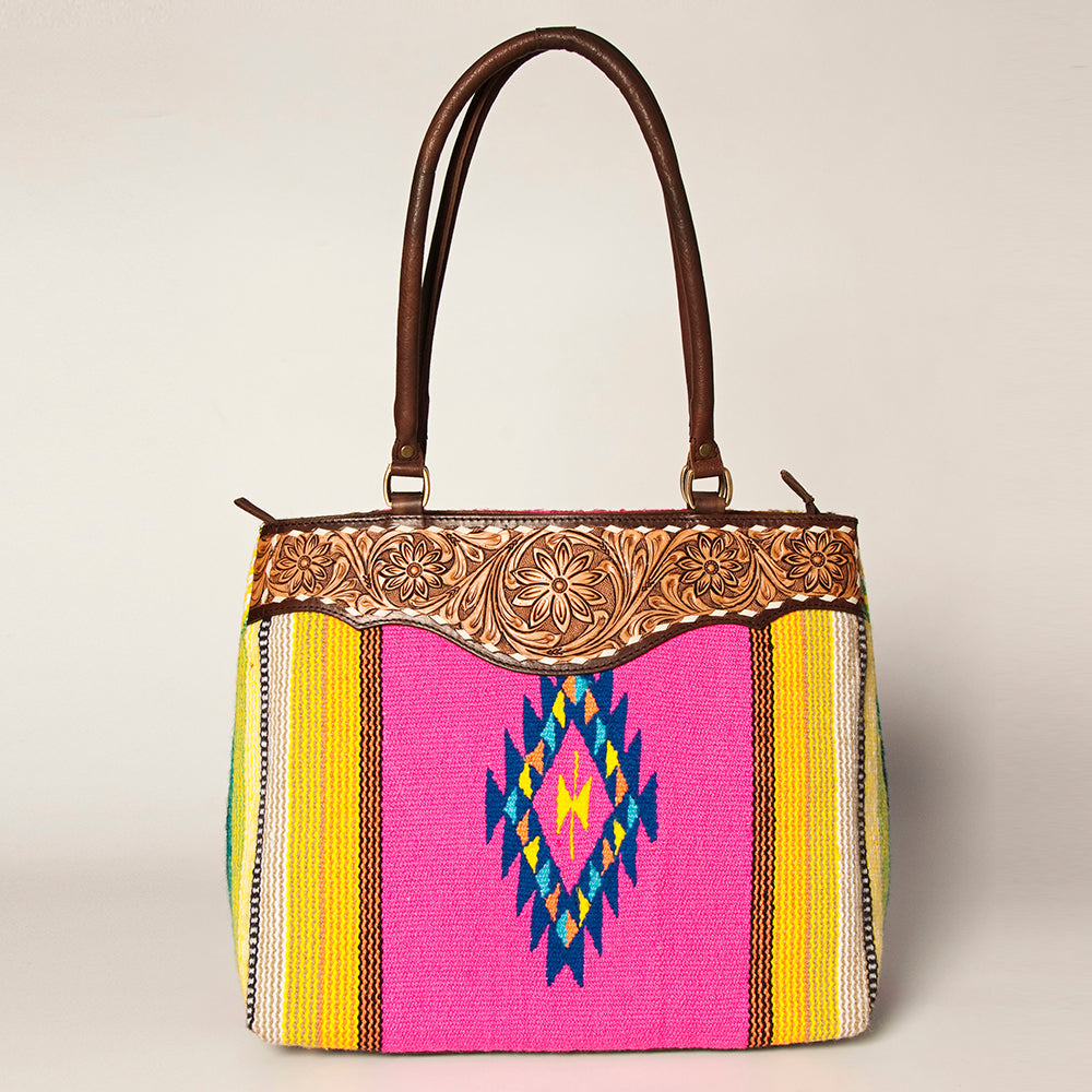 American Darling Tote Hand Tooled Saddle Blanket Genuine Leather