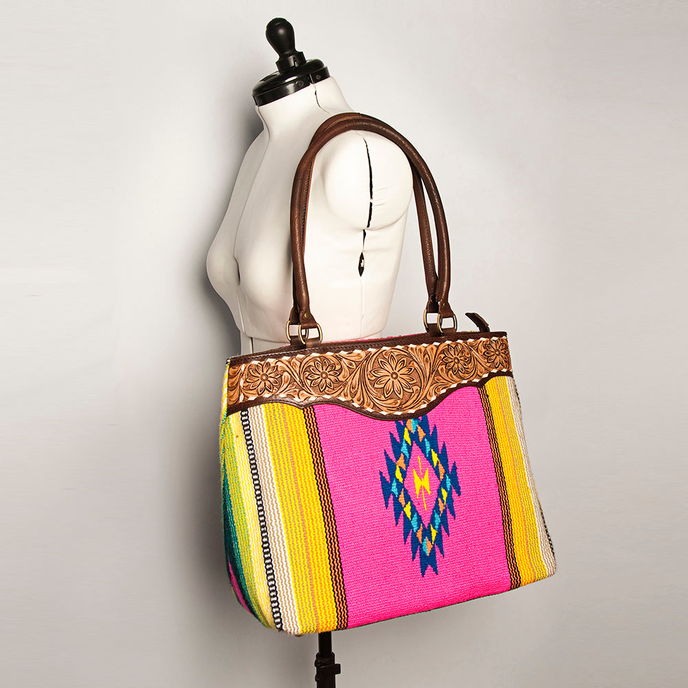 American Darling Tote Hand Tooled Saddle Blanket Genuine Leather