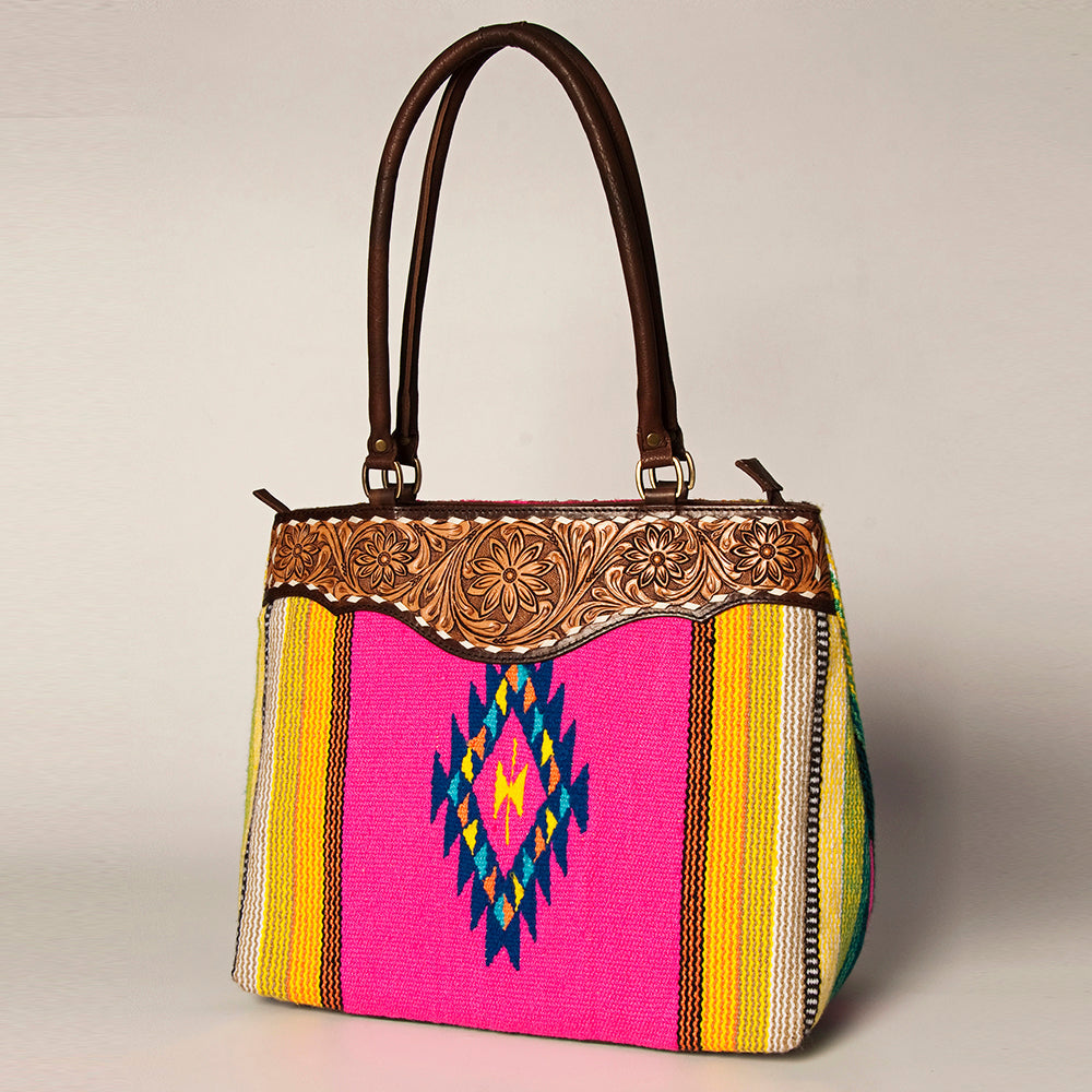 American Darling Tote Hand Tooled Saddle Blanket Genuine Leather