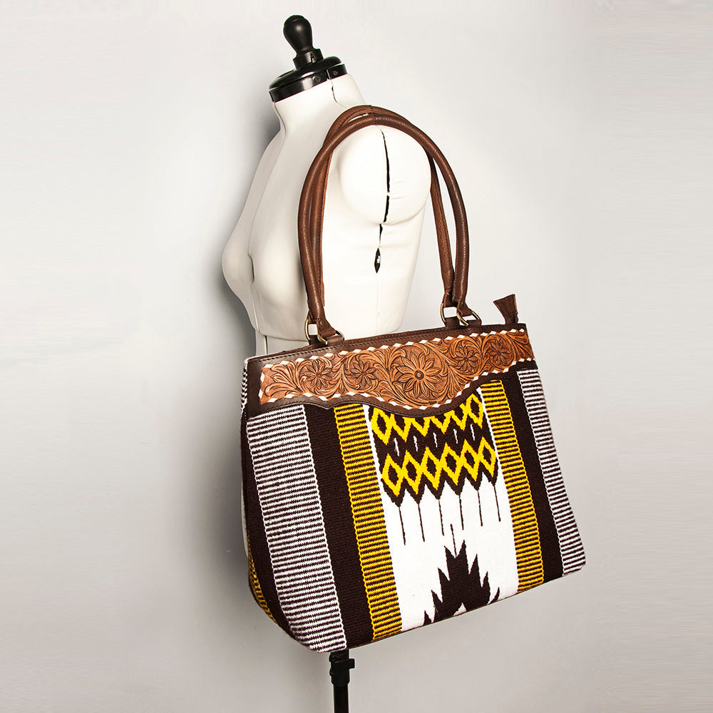 American Darling Tote Hand Tooled Saddle Blanket Genuine Leather